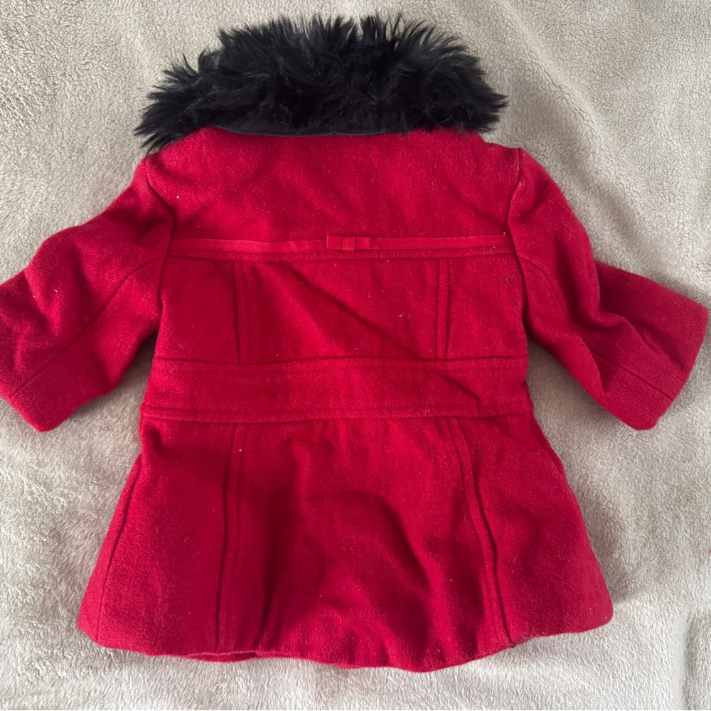 Janie and Jack Red Wool Peacoat w/ Faux Fur Collar (3–6M) - Picture 3 of 5